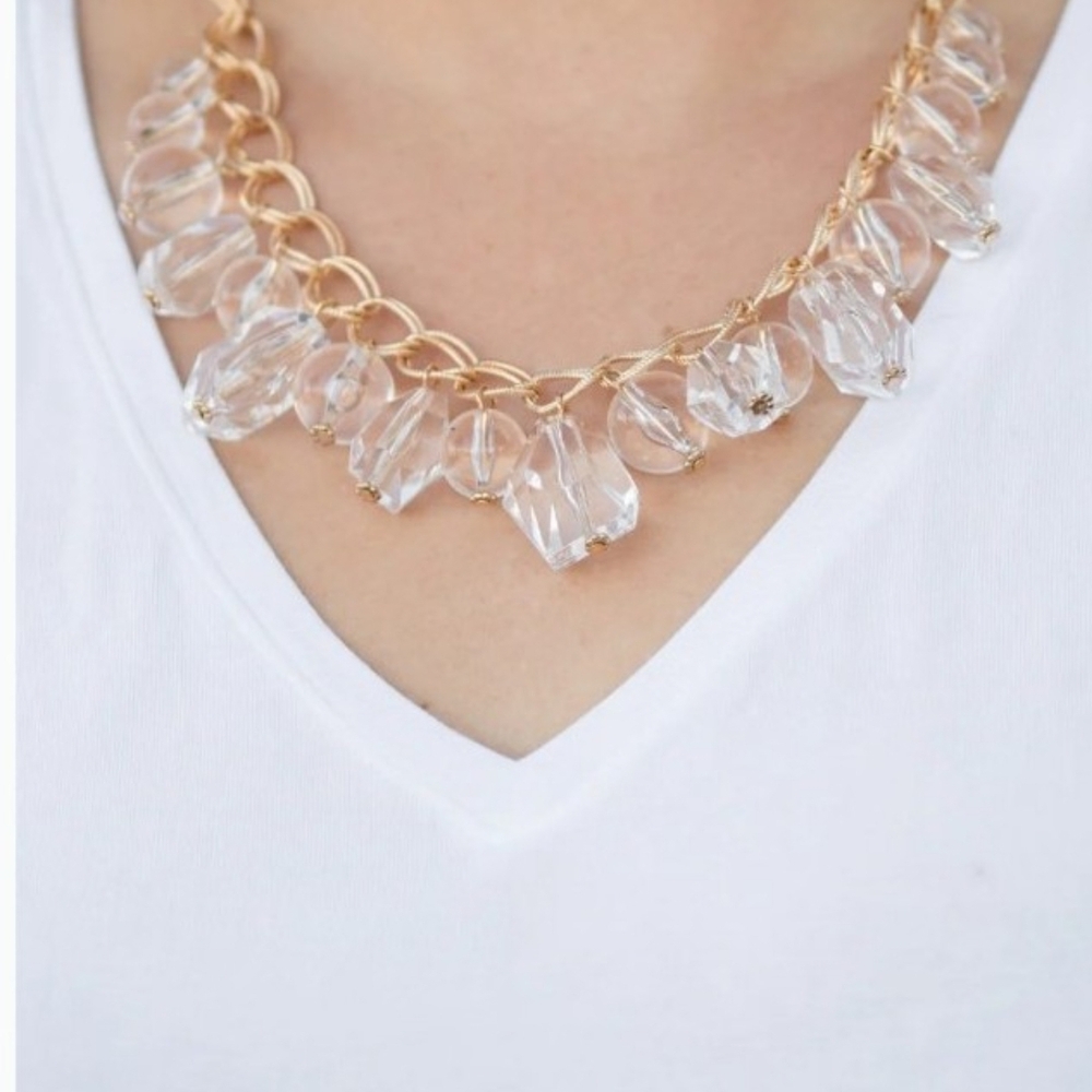 Paparazzi Gold and Clear Necklace Set Gorgeously Globetrotter Fashion Jewelry - Picture 2 of 5